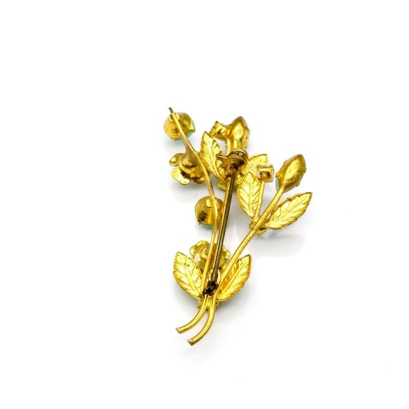 Vintage Glitzy Floral Spray Brooch, Gold Tone with Faceted Green and AB Sparkle - Picture 4 of 4
